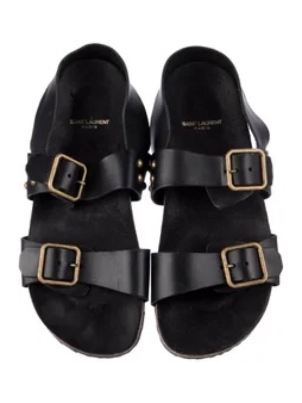 Saint Laurent Leather Studded Accents Slingback Birkenstock Style Sandals